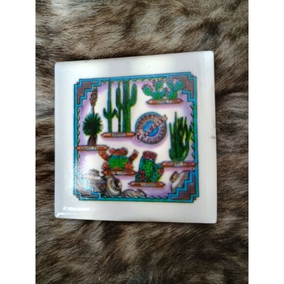 Vintage Hand Painted Cactus Flowers Southwestern Decorative Ceramic Tile Southwe - Picture 3 of 8